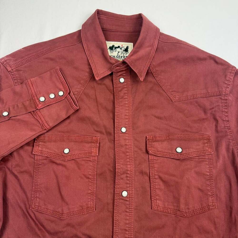 Schaefer Outfitter Western Pearl Snap Shirt Men Large Rust Red Cowboy Ranchwear